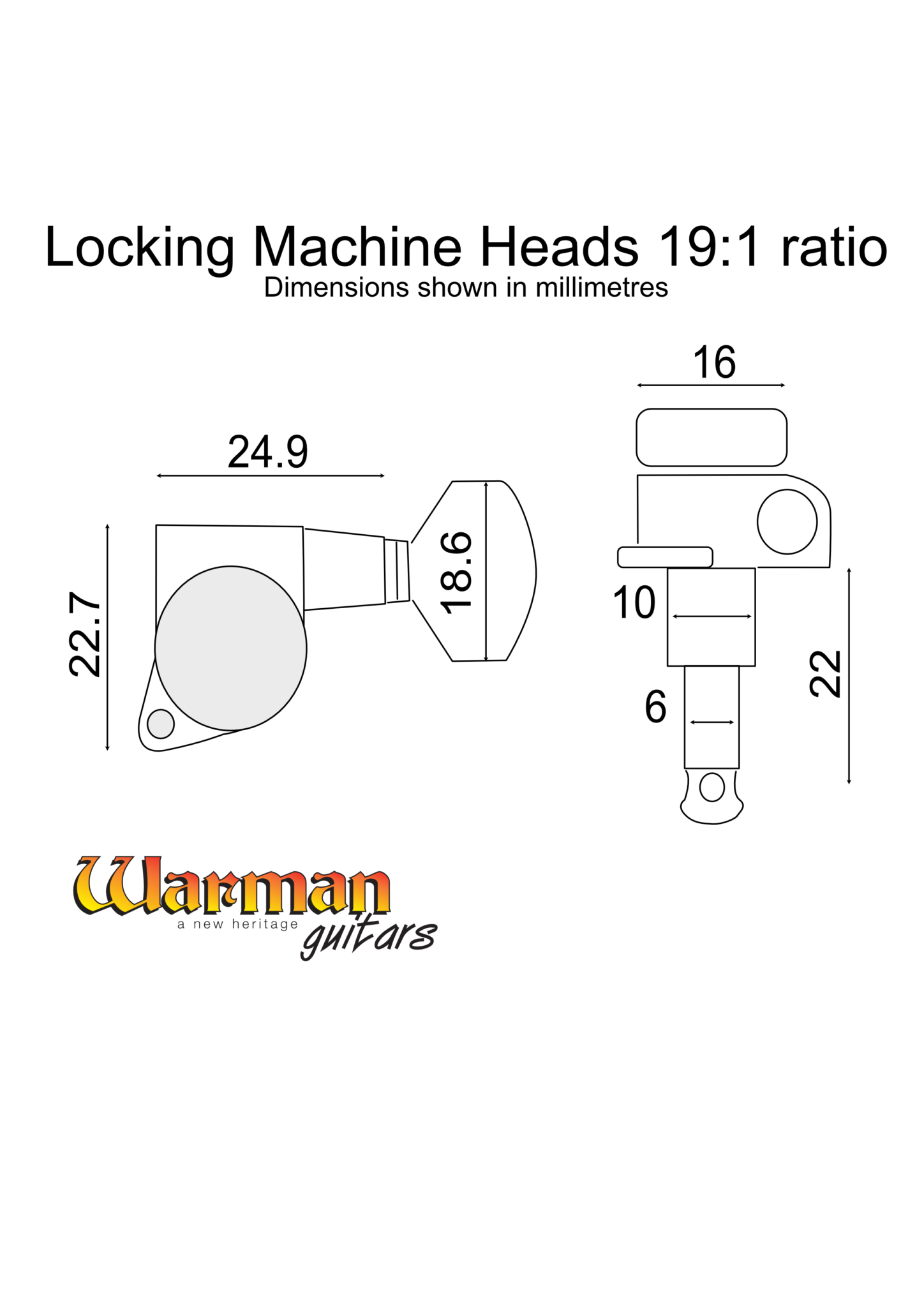 Locking Machine head individual left hand side of headstock. Chrome ...